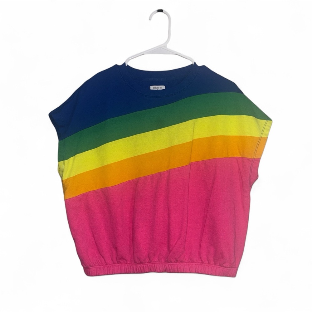 Cabana Multicolor Rainbow Stripe Short Sleeve Top - Pink/Blue/Green